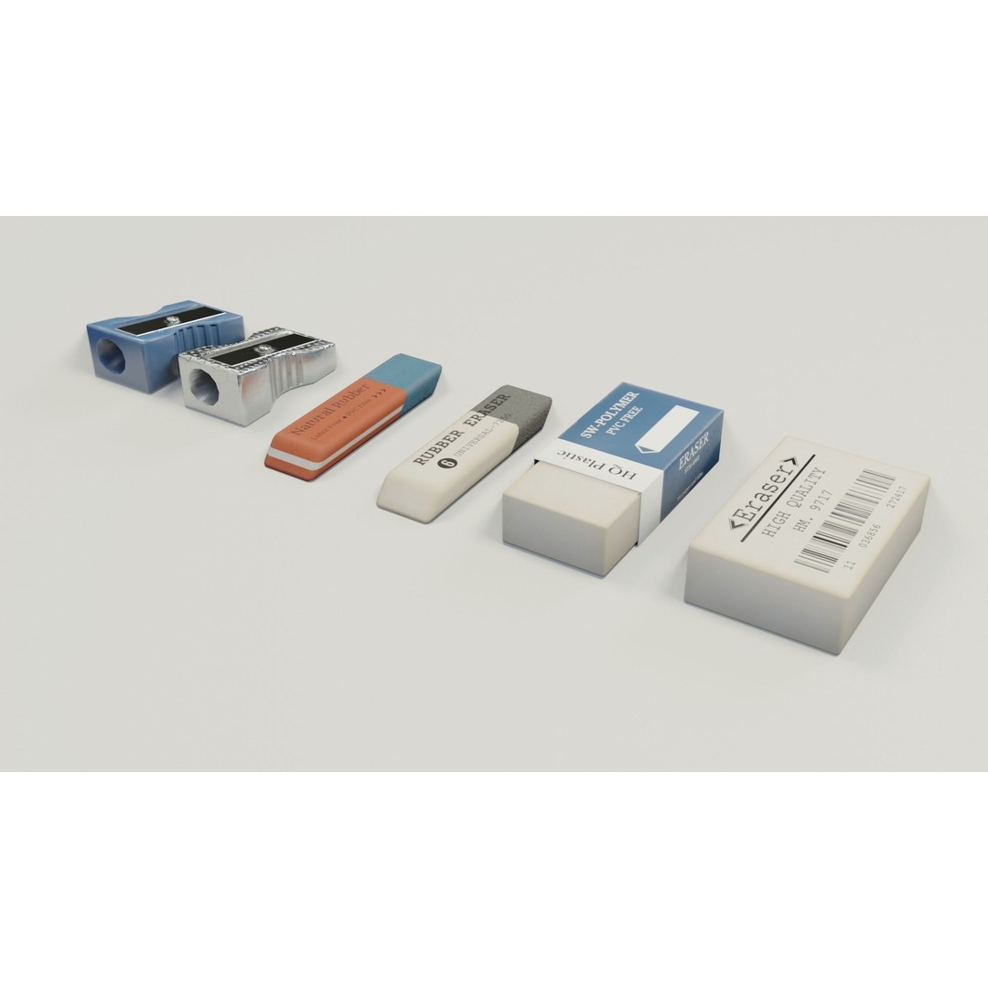 Eraser & Pencil Sharpener 3D Model – Low Poly Game Asset, FBX, Blender - View 20