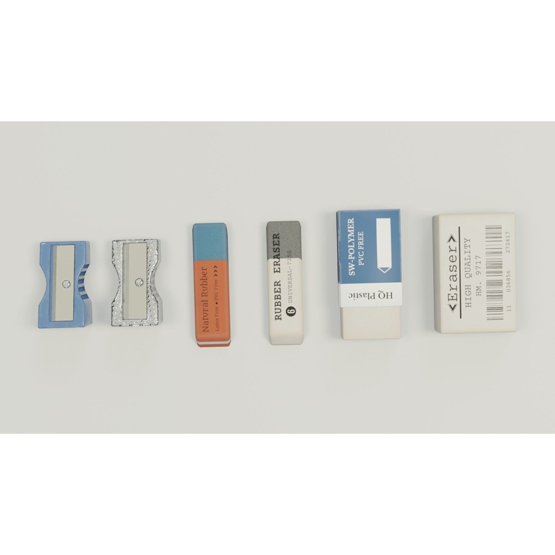 Eraser & Pencil Sharpener 3D Model – Low Poly Game Asset, FBX, Blender - View 4