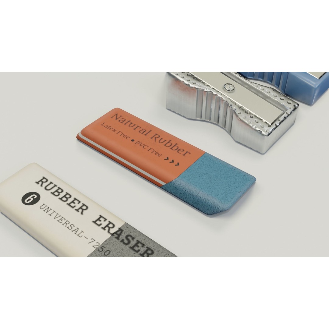 Eraser & Pencil Sharpener 3D Model – Low Poly Game Asset, FBX, Blender - View 8