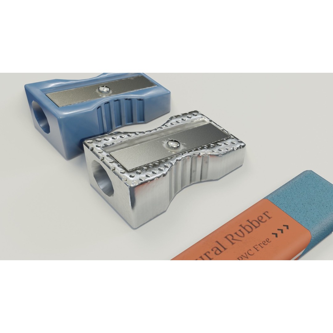 Eraser & Pencil Sharpener 3D Model – Low Poly Game Asset, FBX, Blender - View 9