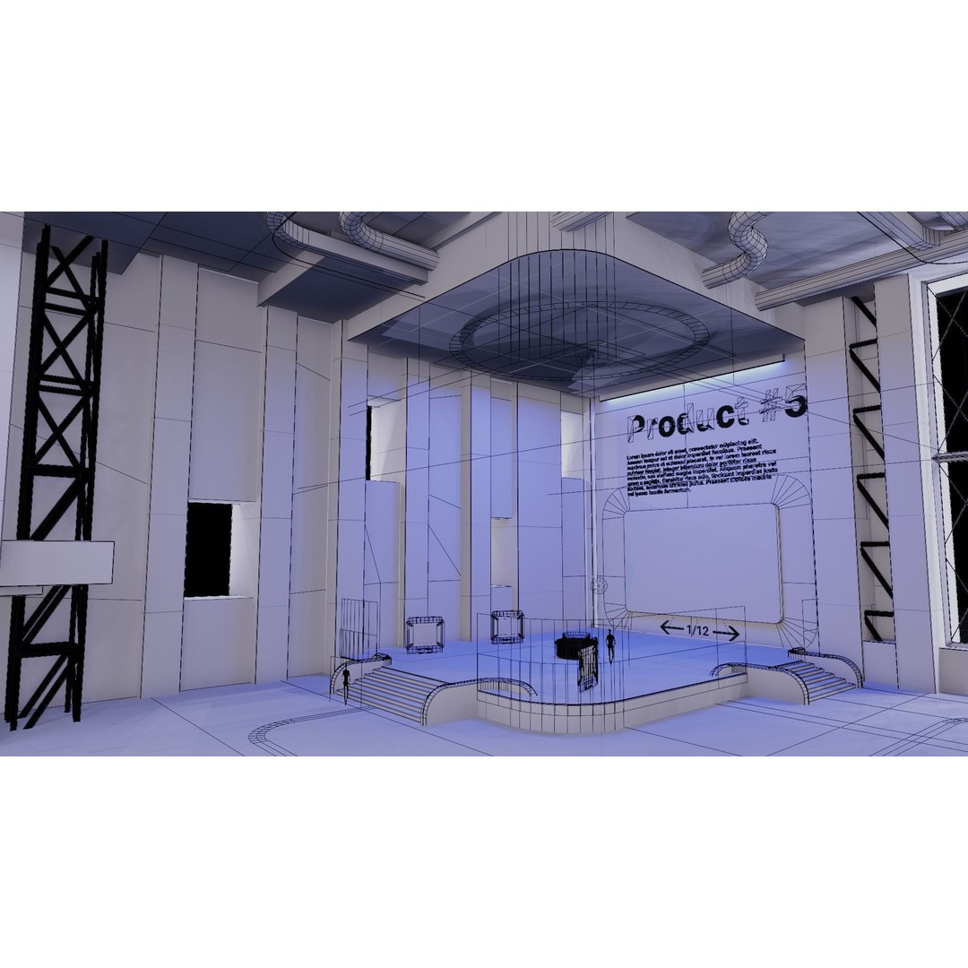 Sci-Fi Exhibition Hall Interior 3D Model – High Poly Game Asset, Blender, FBX