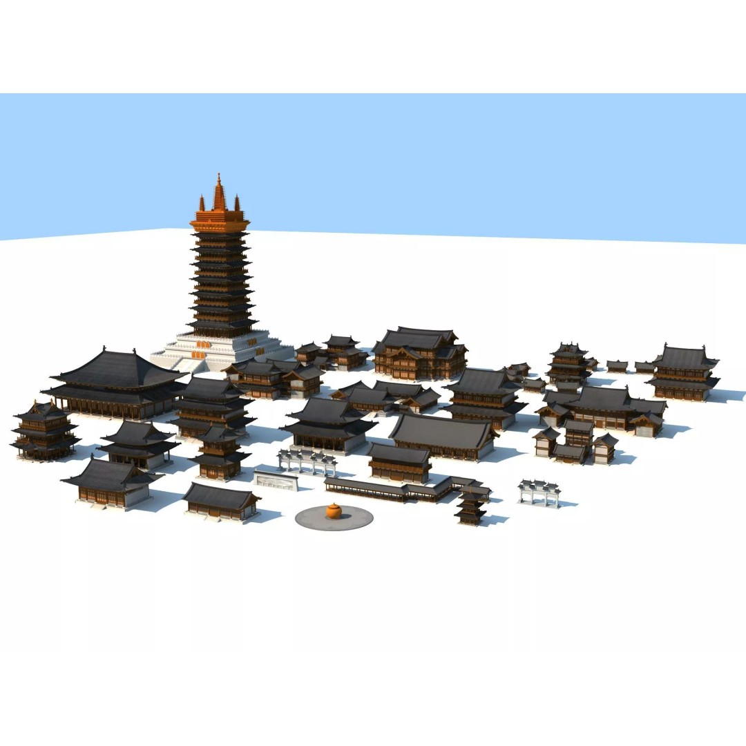 Ancient Chinese Buildings 3D Model – Traditional Architectural Structures, FBX - View 2