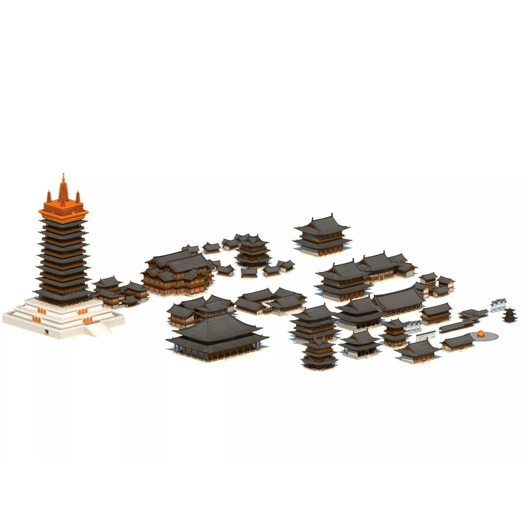 Ancient Chinese Buildings 3D Model – Traditional Architectural Structures, FBX - View 3