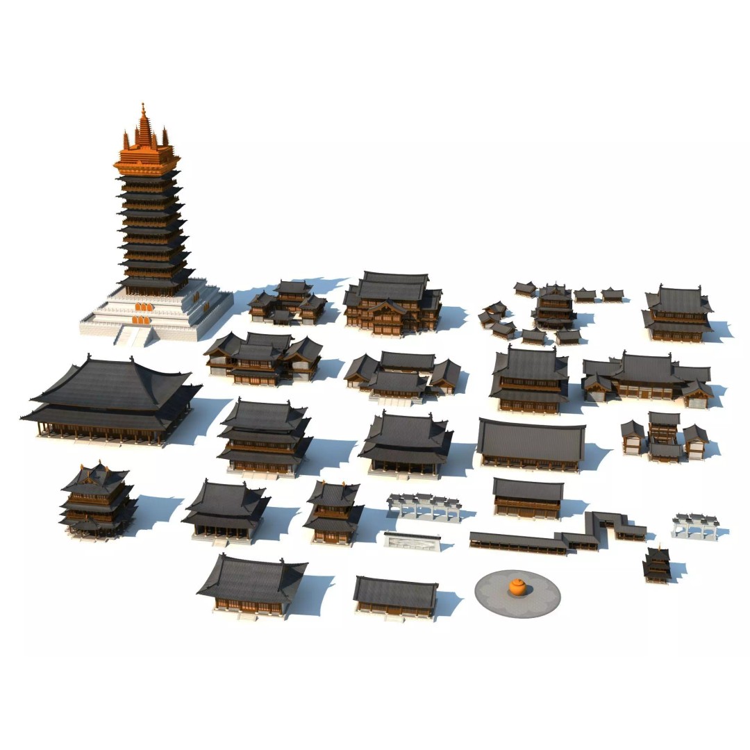 Ancient Chinese Buildings 3D Model – Traditional Architectural Structures, FBX - View 4