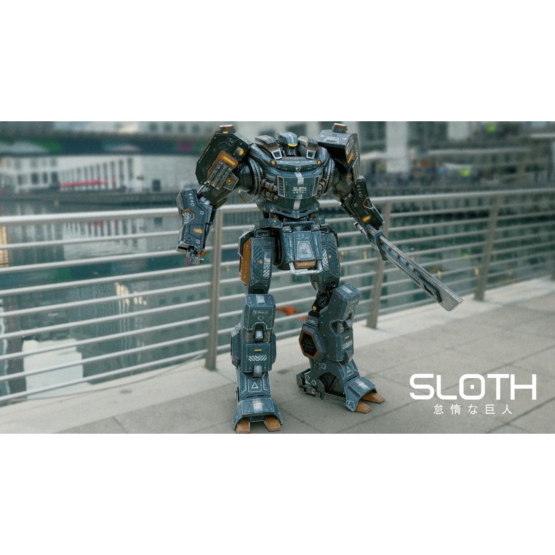 Sloth Mech 3D Model – Low Poly Rigged Character with Greatsword, FBX