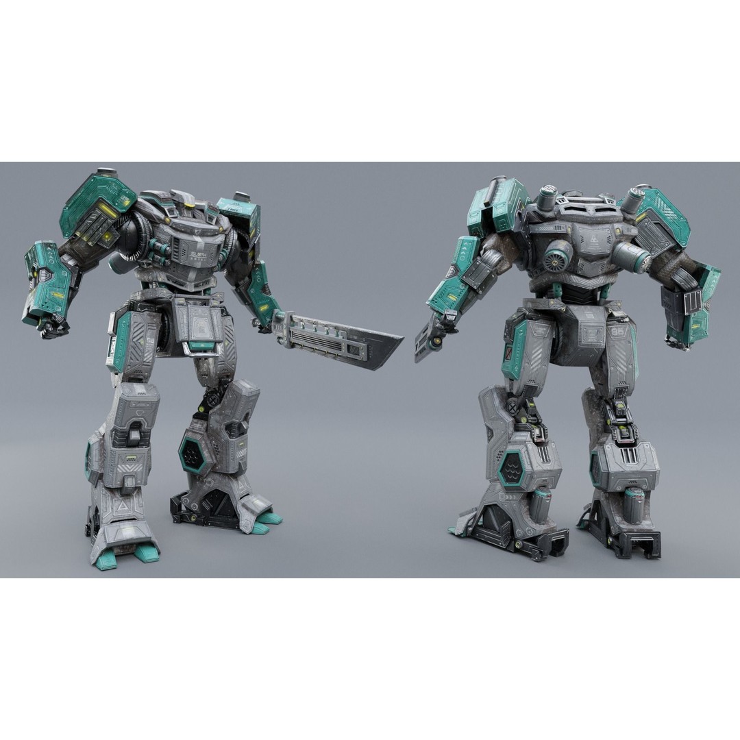 Sloth Mech 3D Model – Low Poly Rigged Character with Greatsword, FBX - View 10