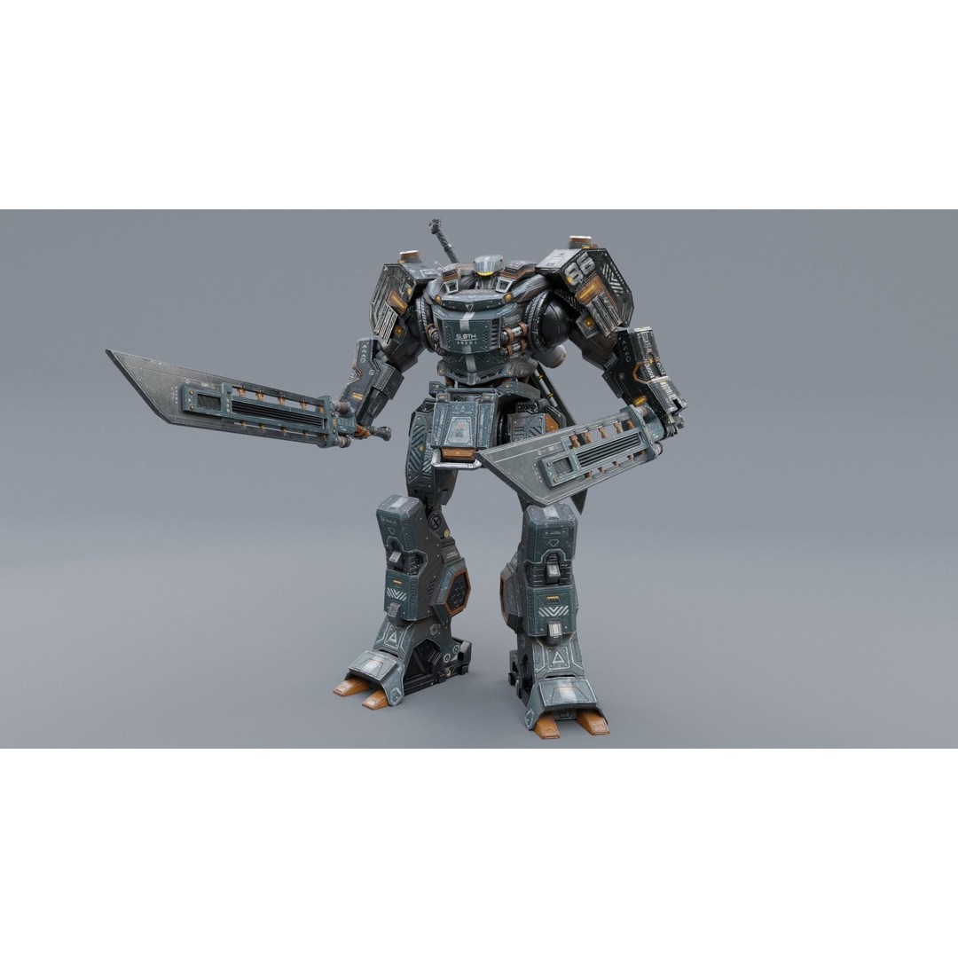 Sloth Mech 3D Model – Low Poly Rigged Character with Greatsword, FBX - View 14