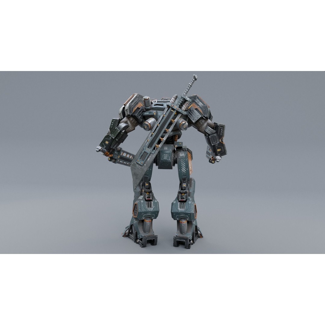 Sloth Mech 3D Model – Low Poly Rigged Character with Greatsword, FBX - View 15