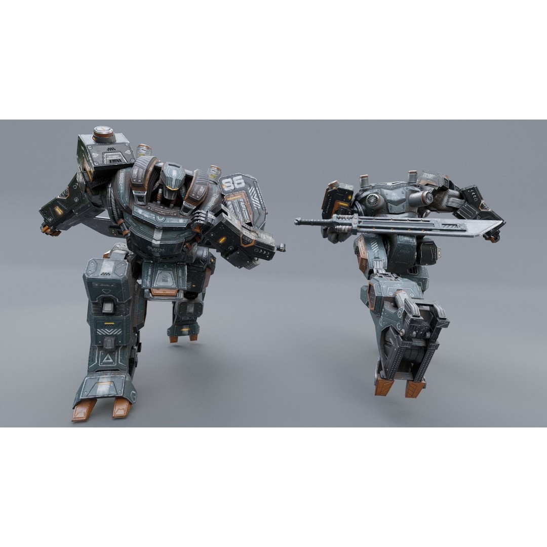 Sloth Mech 3D Model – Low Poly Rigged Character with Greatsword, FBX - View 17