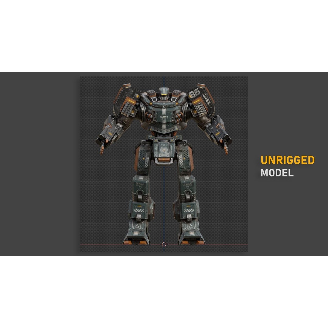 Sloth Mech 3D Model – Low Poly Rigged Character with Greatsword, FBX - View 18
