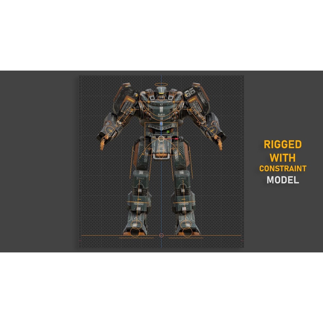 Sloth Mech 3D Model – Low Poly Rigged Character with Greatsword, FBX - View 19