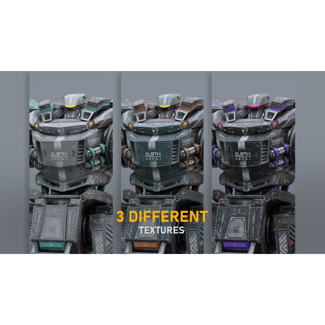 Sloth Mech 3D Model – Low Poly Rigged Character with Greatsword, FBX - View 7