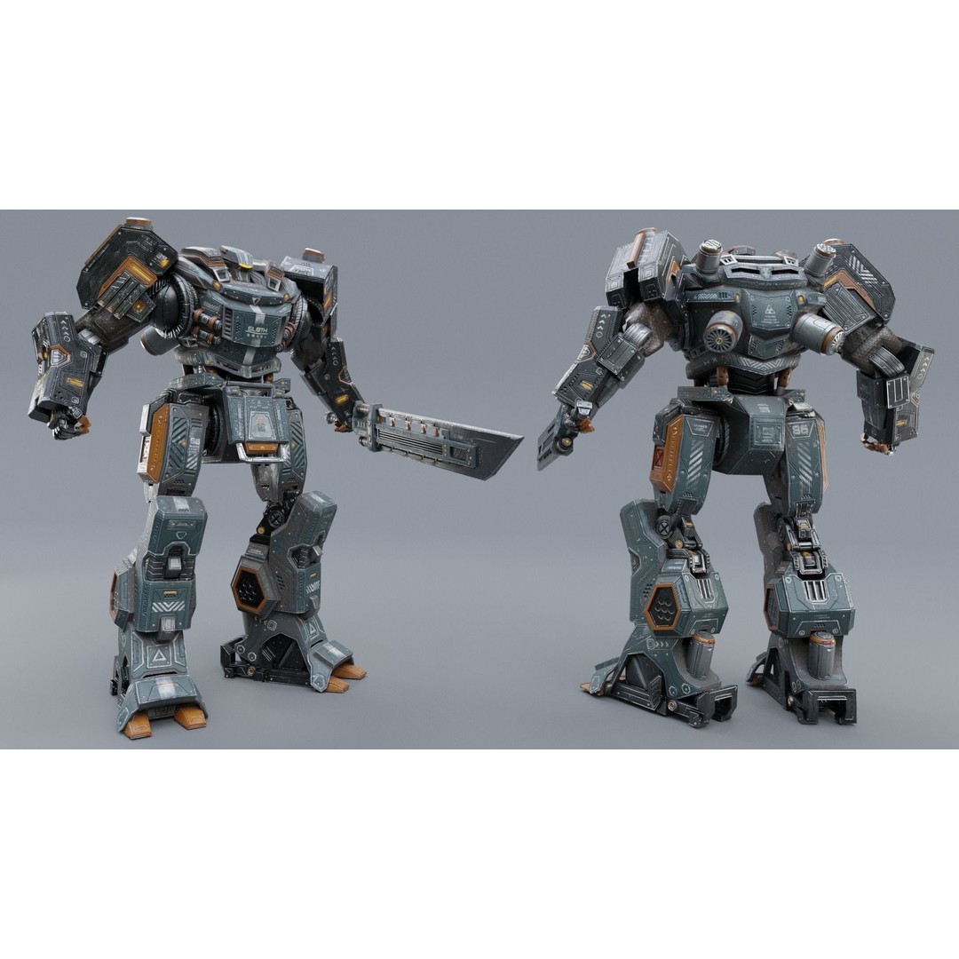 Sloth Mech 3D Model – Low Poly Rigged Character with Greatsword, FBX - View 8