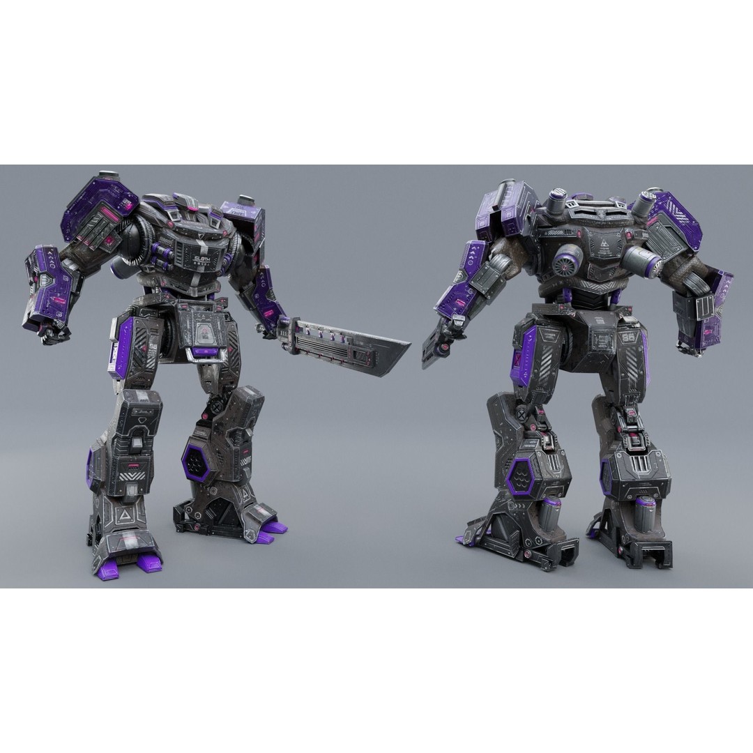 Sloth Mech 3D Model – Low Poly Rigged Character with Greatsword, FBX - View 9