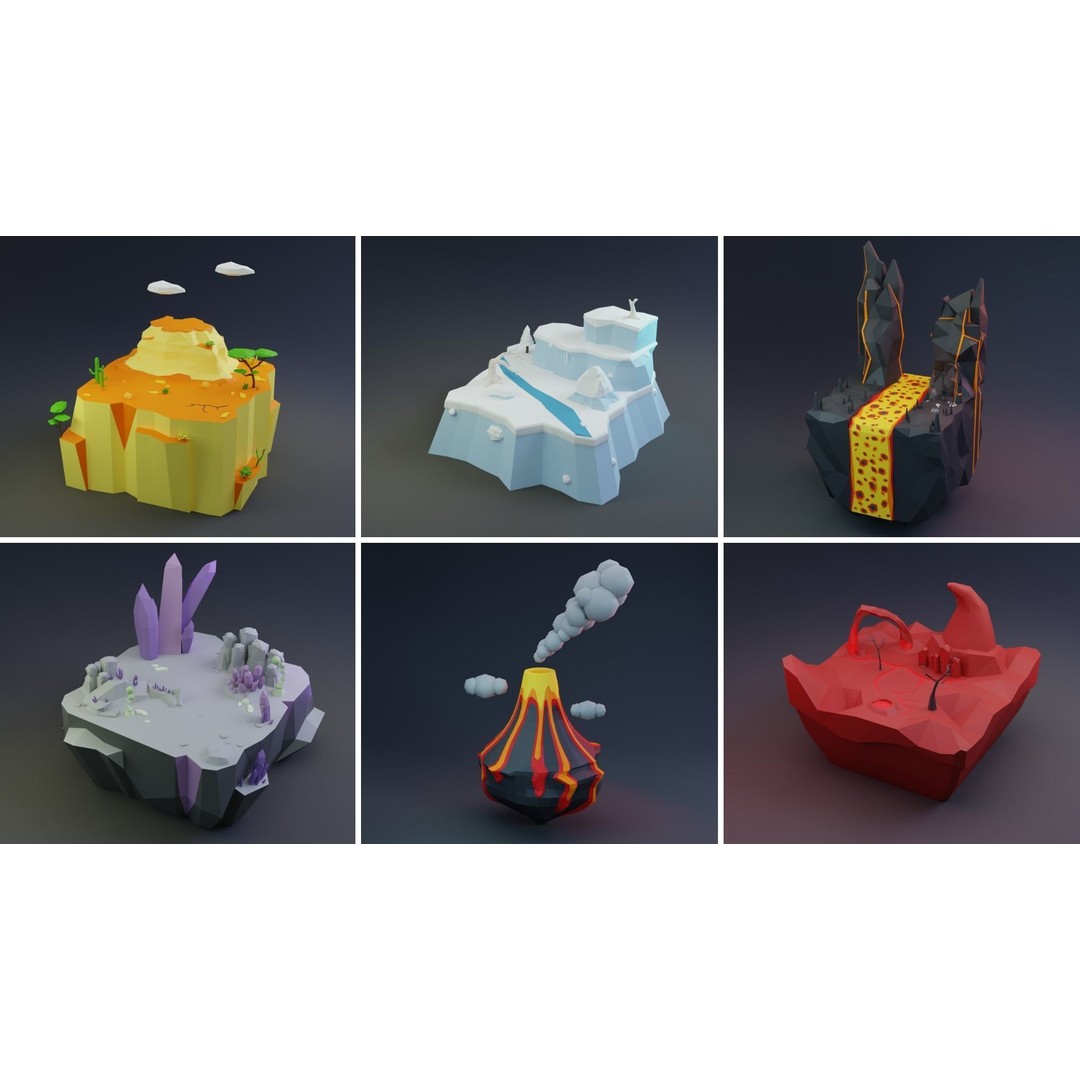 Island Exteriors 3D Model – Low Poly Game Asset, FBX, Blender - View 3