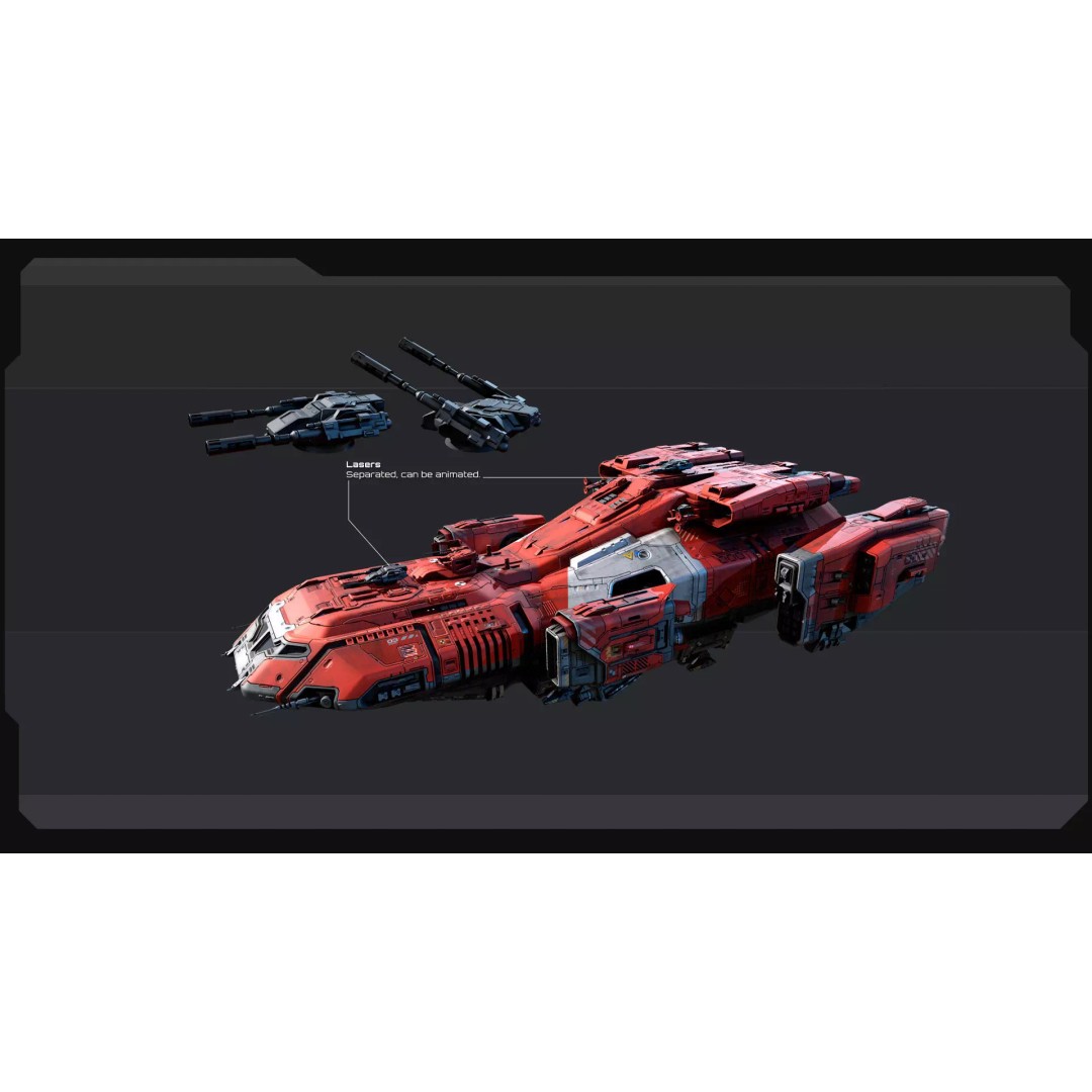 KAIZEN Starship Cruiser 3D Model – Low Poly PBR Spaceship, FBX - View 13