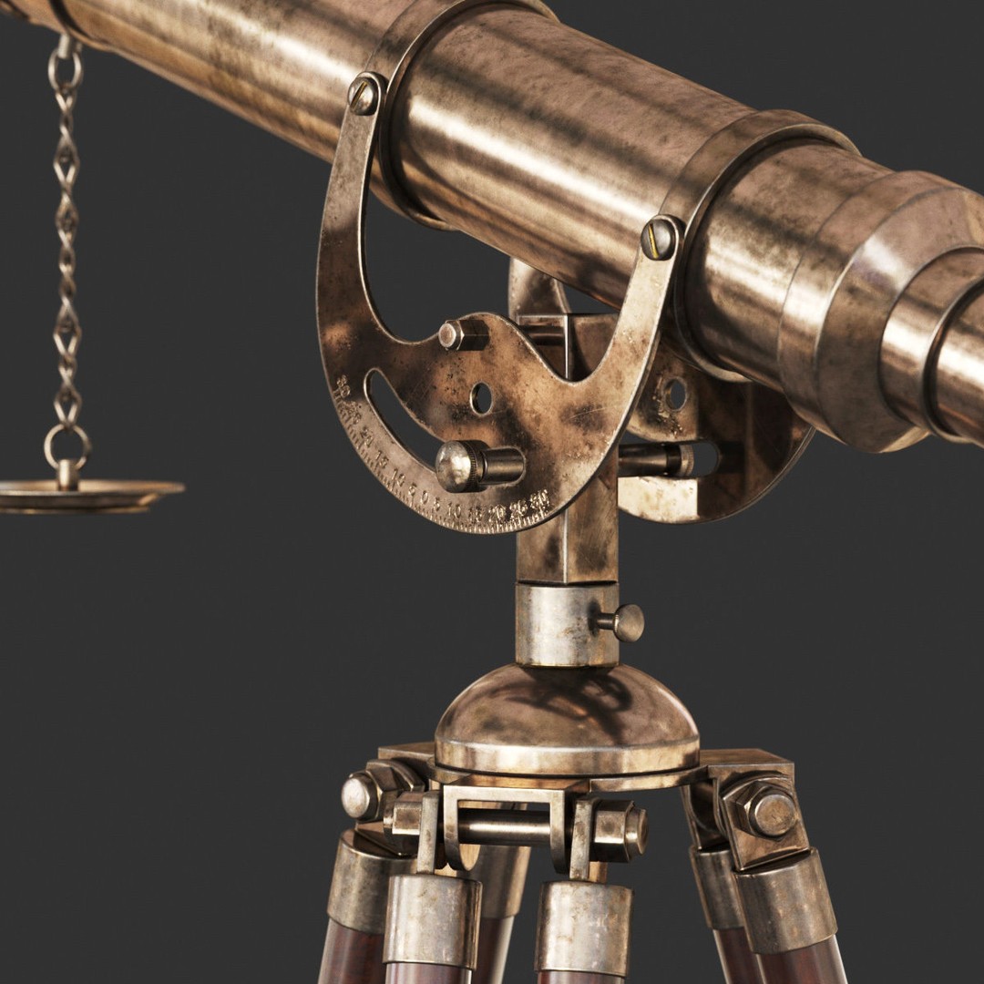 Vintage Antique Tripod Telescope 3D Model – PBR Textured, FBX, OBJ - View 3