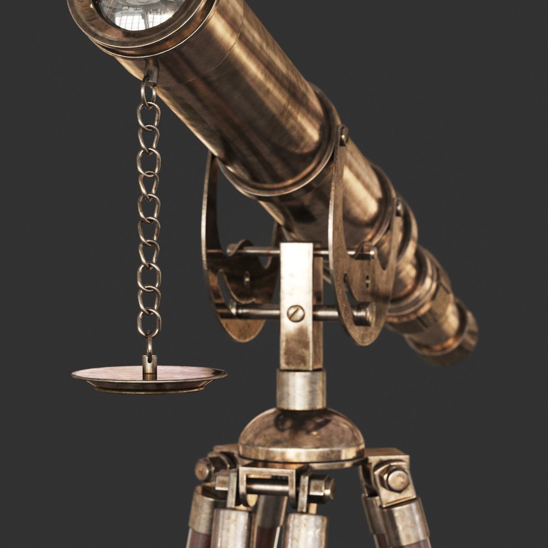 Vintage Antique Tripod Telescope 3D Model – PBR Textured, FBX, OBJ - View 4