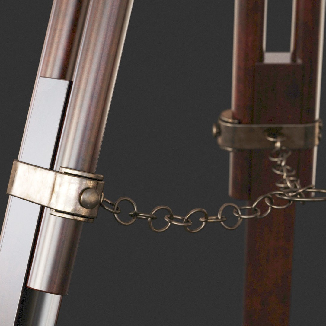 Vintage Antique Tripod Telescope 3D Model – PBR Textured, FBX, OBJ - View 5