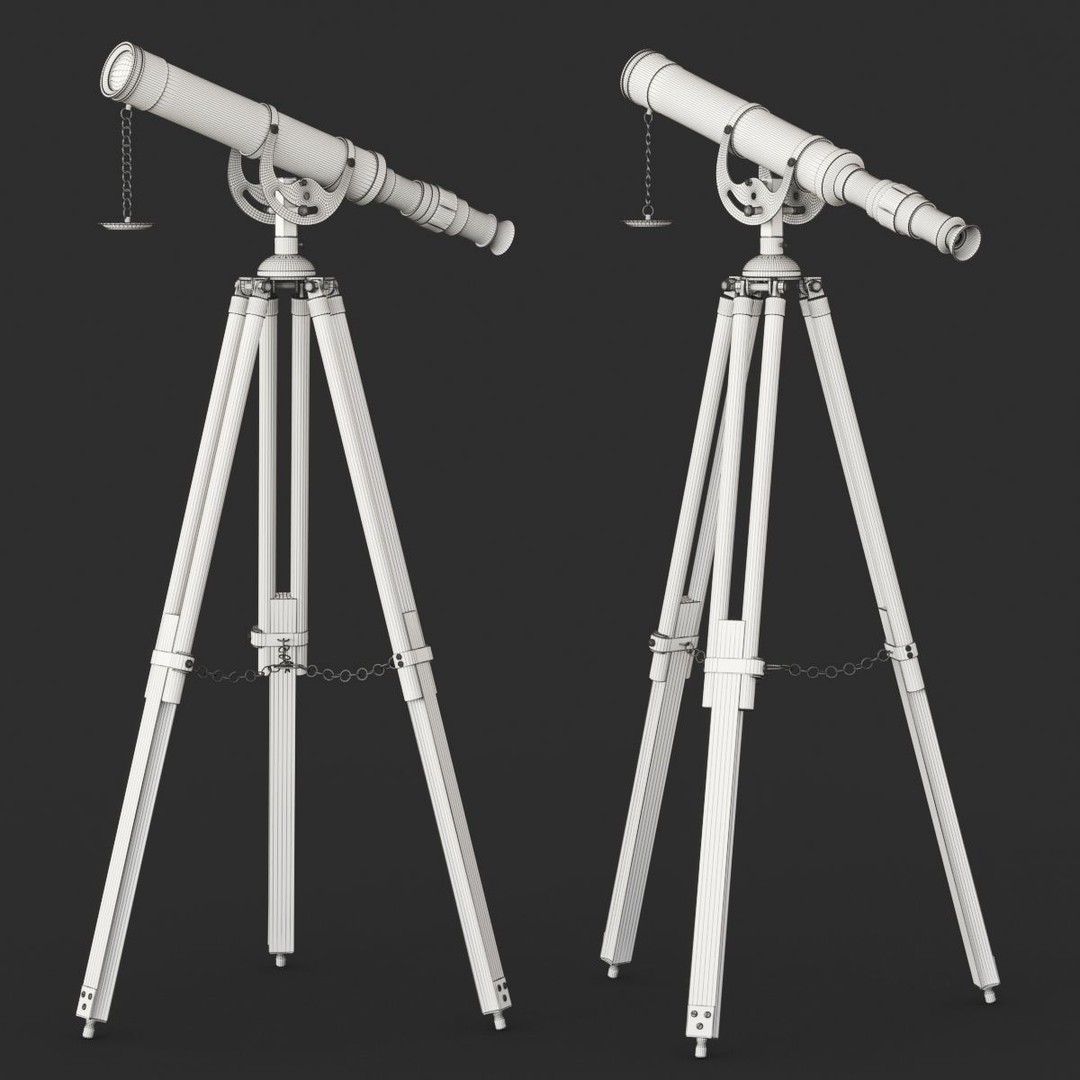 Vintage Antique Tripod Telescope 3D Model – PBR Textured, FBX, OBJ - View 6