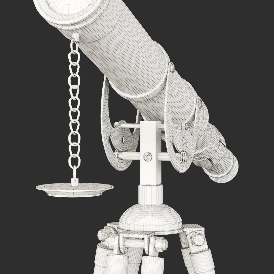 Vintage Antique Tripod Telescope 3D Model – PBR Textured, FBX, OBJ - View 7
