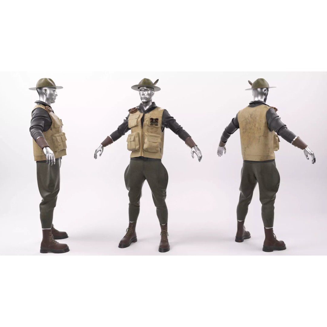 Explorer Outfit 3D Model – Safari Style Character Clothing, FBX - View 3