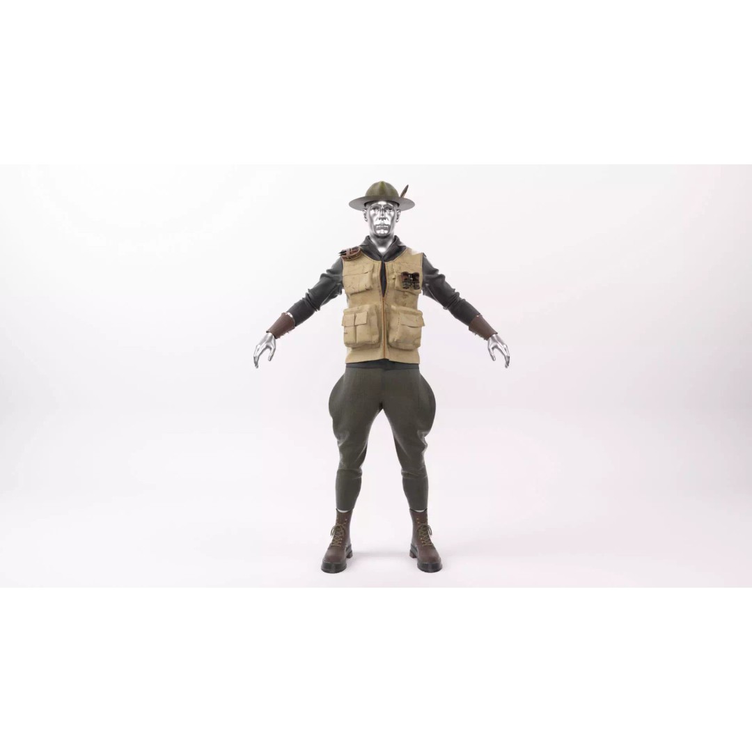 Explorer Outfit 3D Model – Safari Style Character Clothing, FBX - View 4