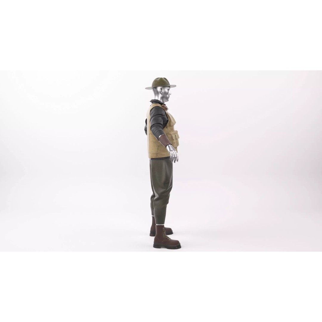 Explorer Outfit 3D Model – Safari Style Character Clothing, FBX - View 6