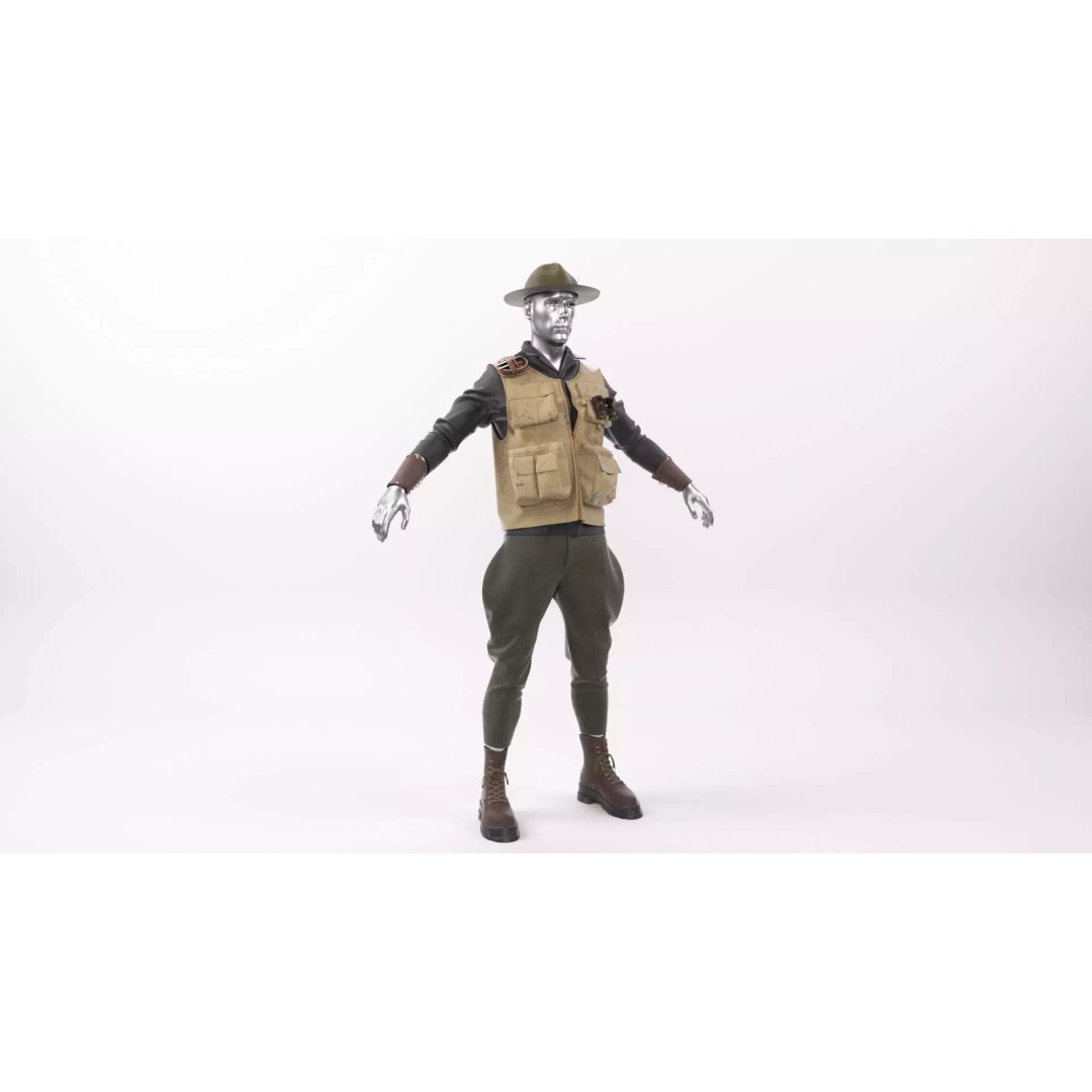 Explorer Outfit 3D Model – Safari Style Character Clothing, FBX - View 7