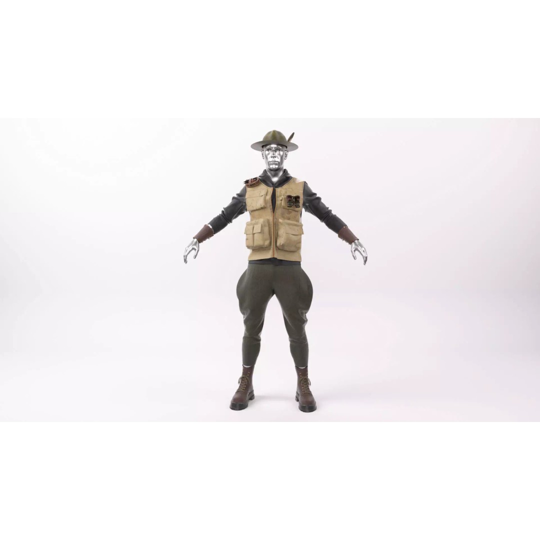 Explorer Outfit 3D Model – Safari Style Character Clothing, FBX - View 8