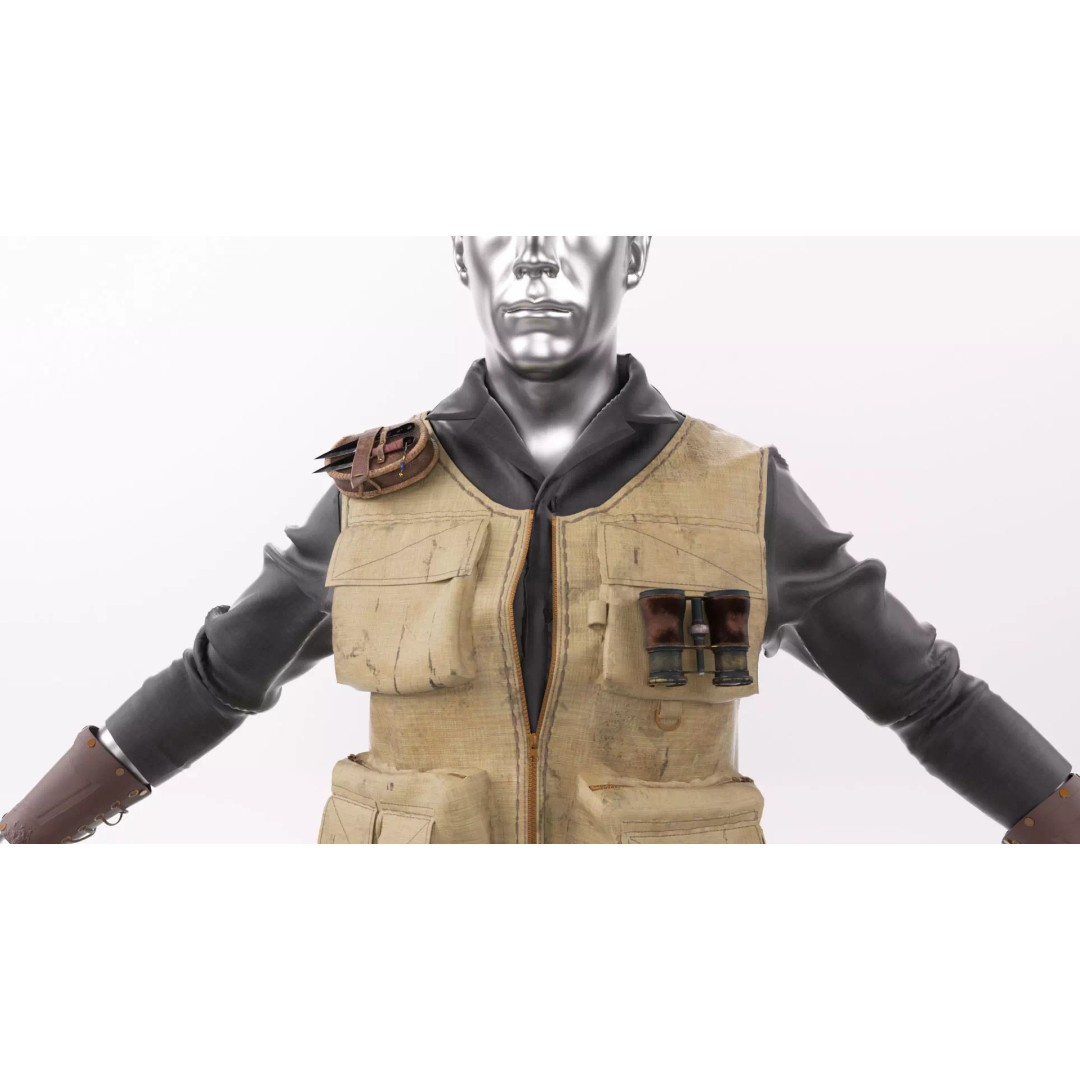 Explorer Outfit 3D Model – Safari Style Character Clothing, FBX - View 9