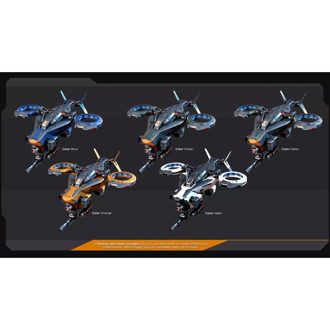 SF - Drone D30 3D Model – Low Poly Sci-Fi Vehicle, FBX, PBR - View 10