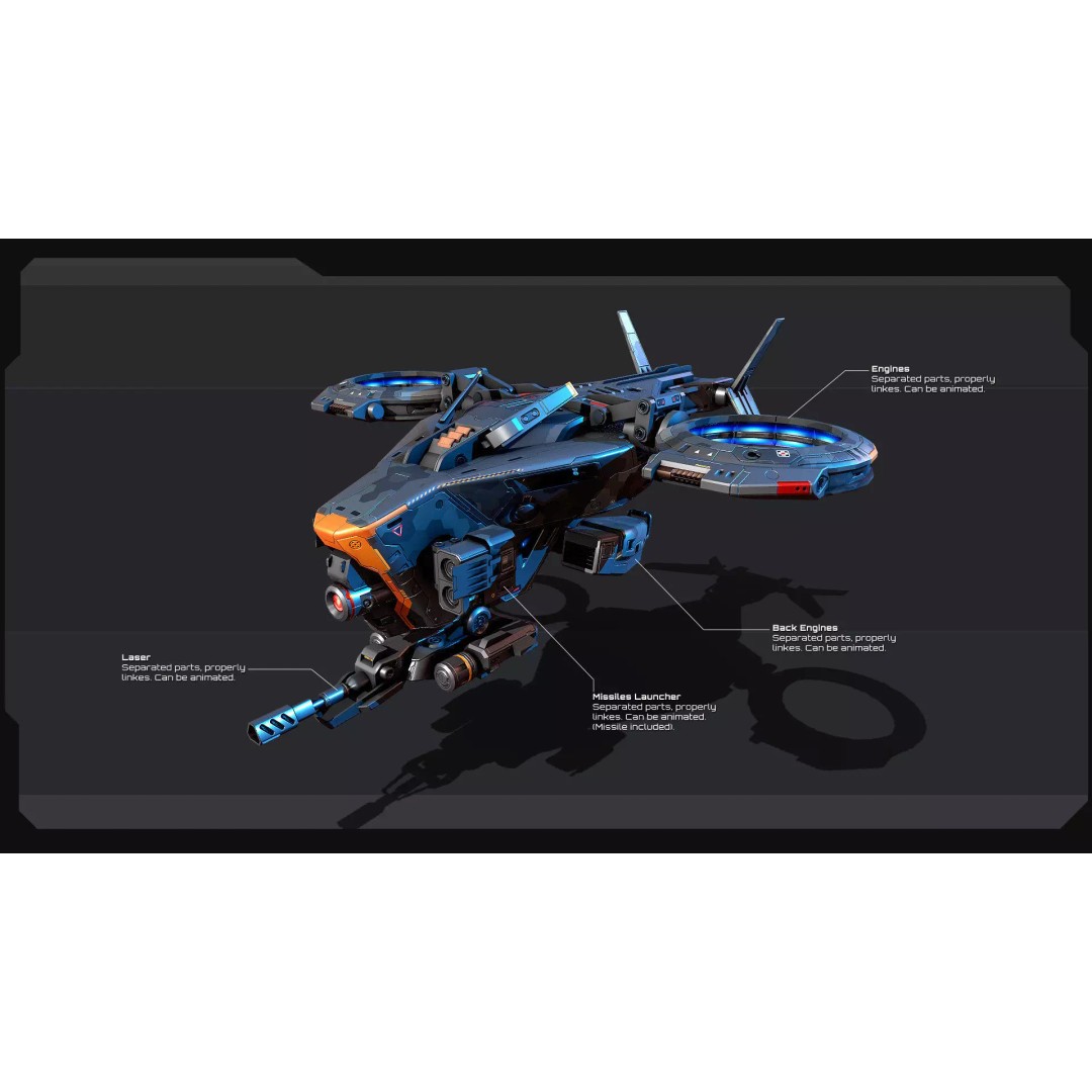 SF - Drone D30 3D Model – Low Poly Sci-Fi Vehicle, FBX, PBR - View 4