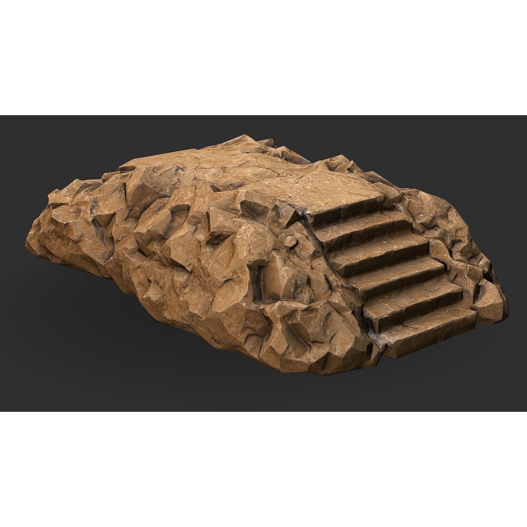 Stone Staircase 3D Model – Low Poly PBR Game Asset, FBX, OBJ - View 12