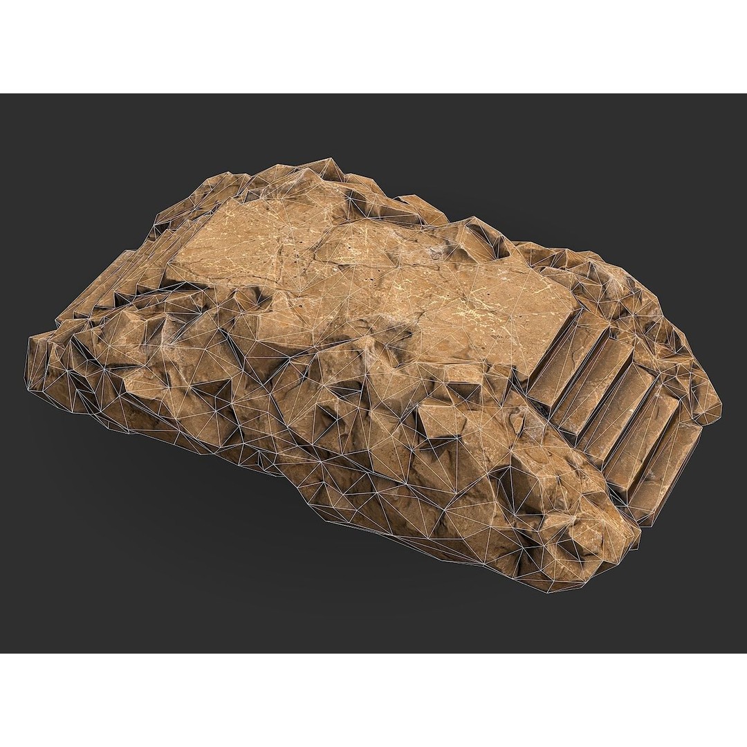 Stone Staircase 3D Model – Low Poly PBR Game Asset, FBX, OBJ - View 3