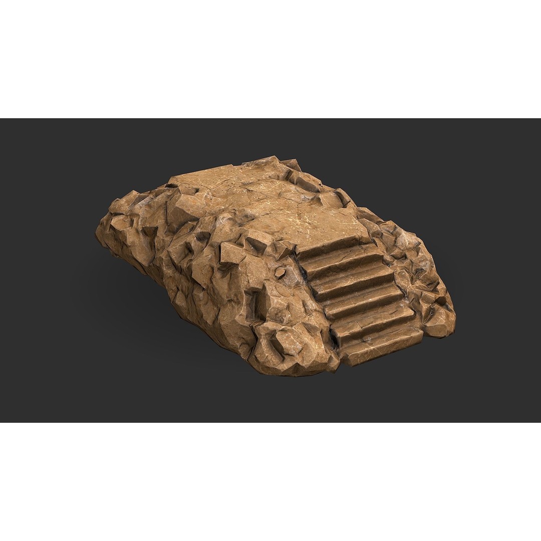 Stone Staircase 3D Model – Low Poly PBR Game Asset, FBX, OBJ - View 7