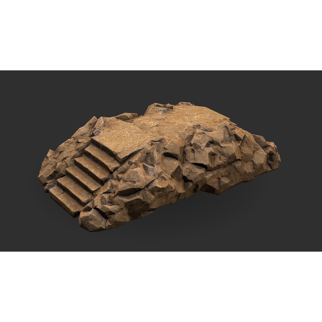 Stone Staircase 3D Model – Low Poly PBR Game Asset, FBX, OBJ - View 9