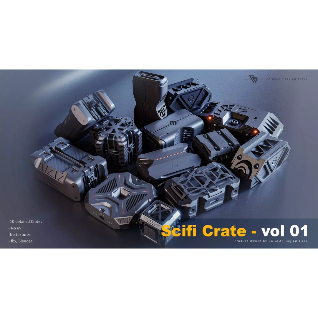 Sci-Fi Crate 3D Model – Futuristic Box Collection, FBX & Blender - View 2