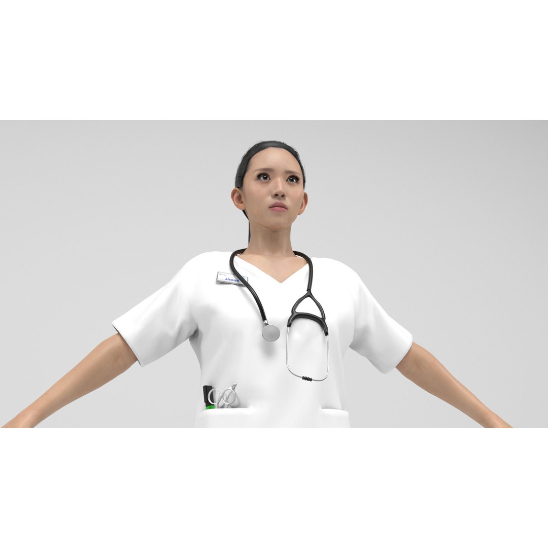 Nurse 3D Model – Low Poly Rigged Character with Animations, FBX - View 10
