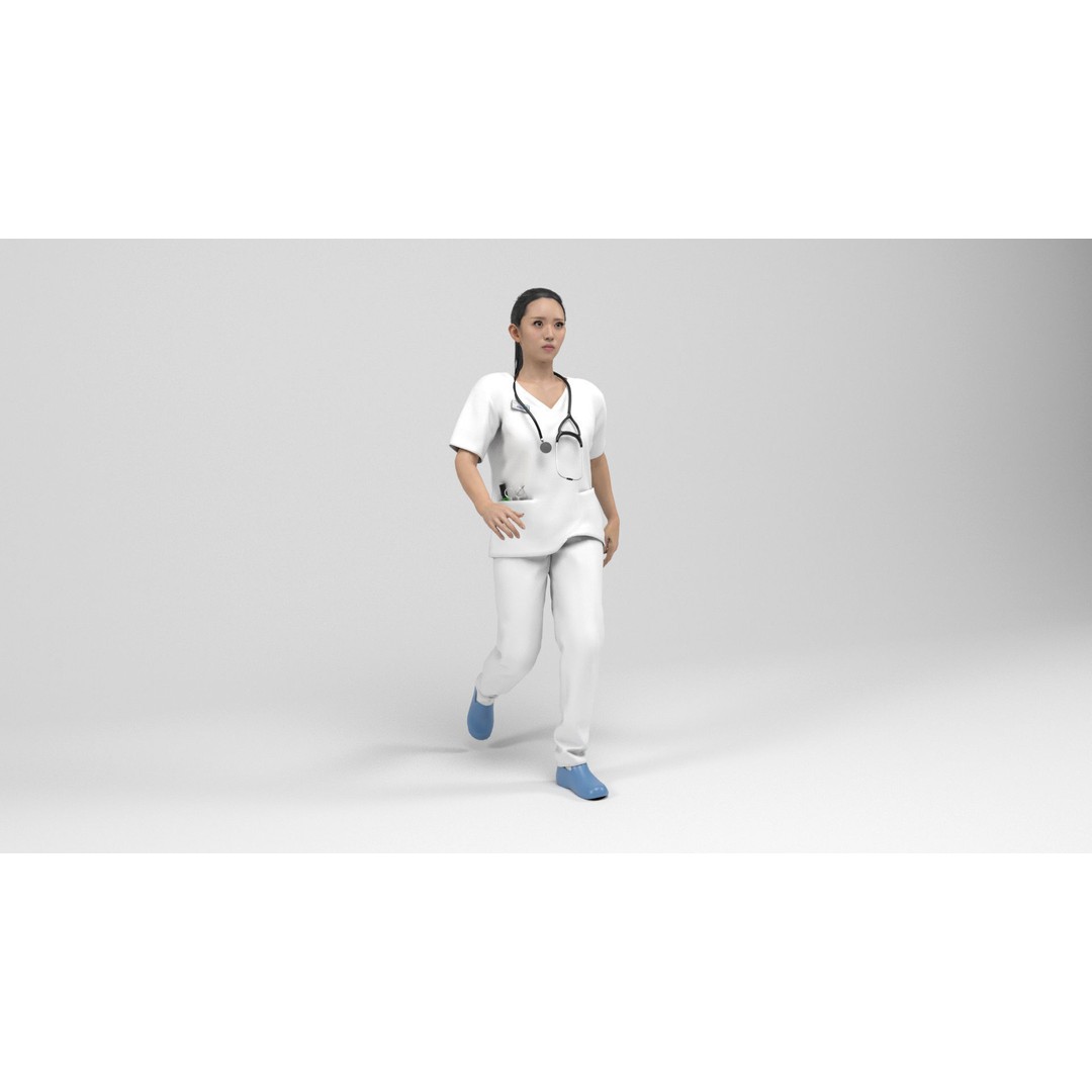 Nurse 3D Model – Low Poly Rigged Character with Animations, FBX - View 13