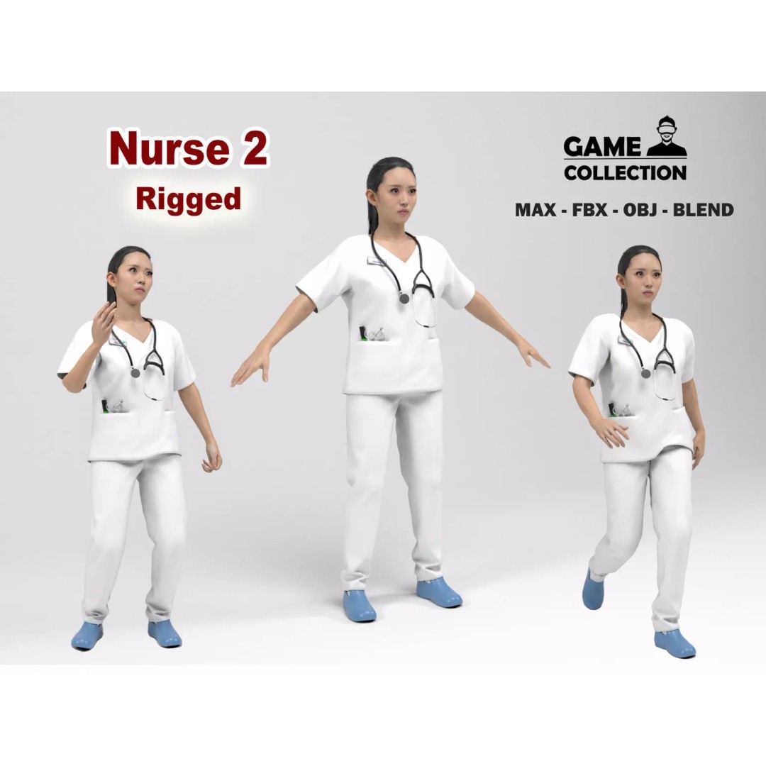 Nurse 3D Model – Low Poly Rigged Character with Animations, FBX - View 2