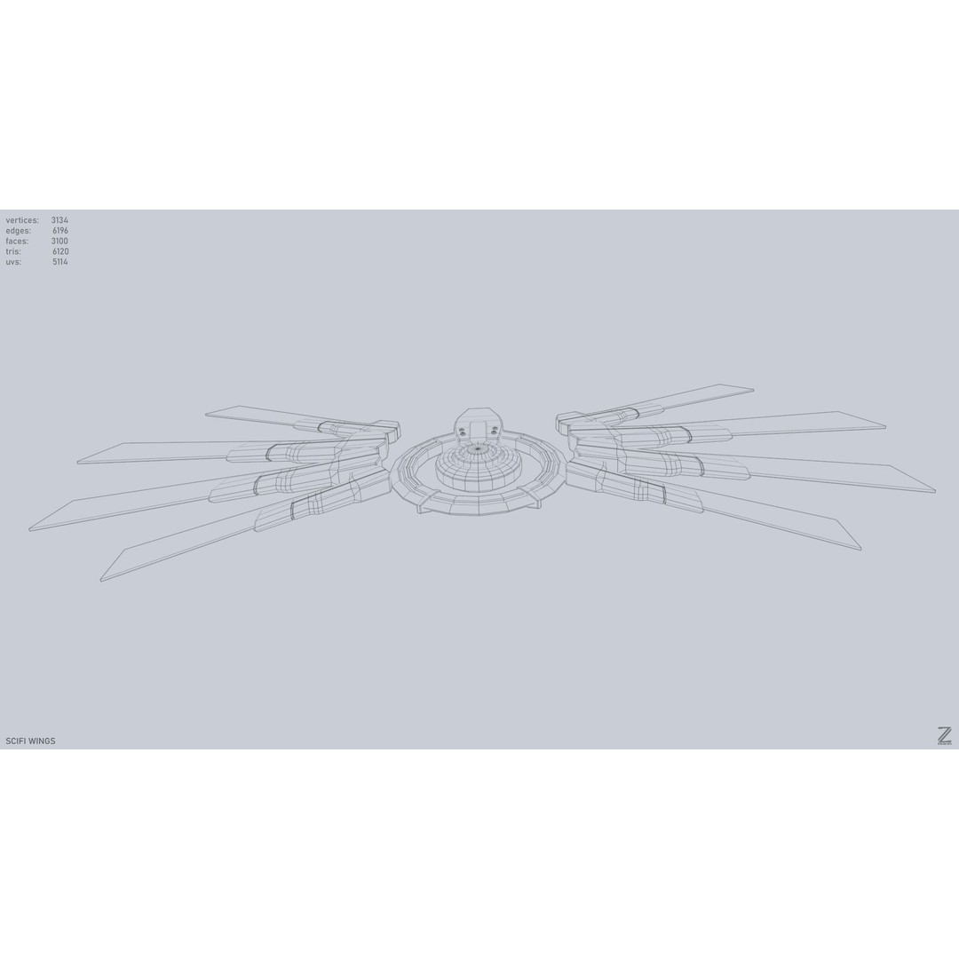Sci-Fi Wings 3D Model – Low Poly Game Asset, FBX, OBJ