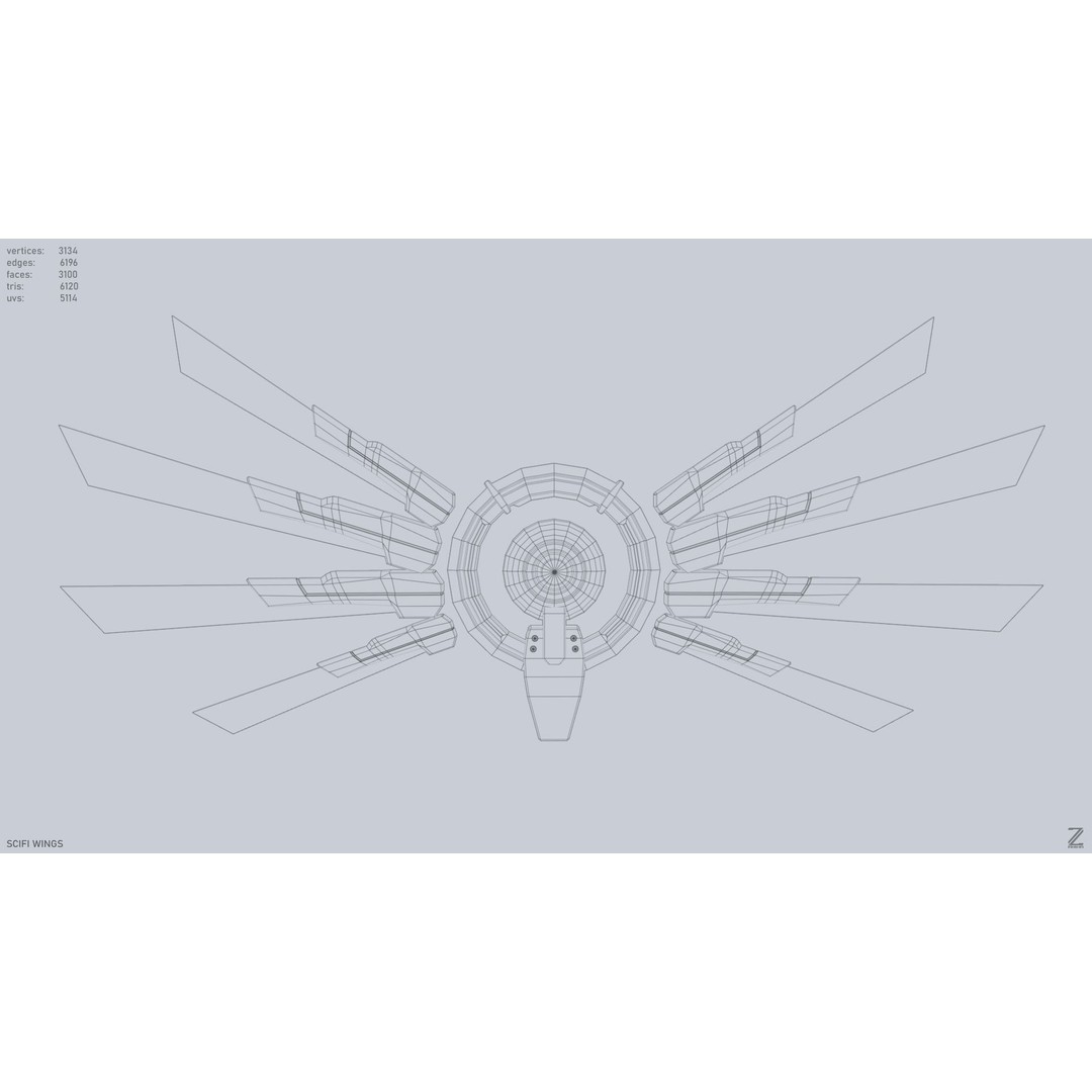 Sci-Fi Wings 3D Model – Low Poly Game Asset, FBX, OBJ - View 10