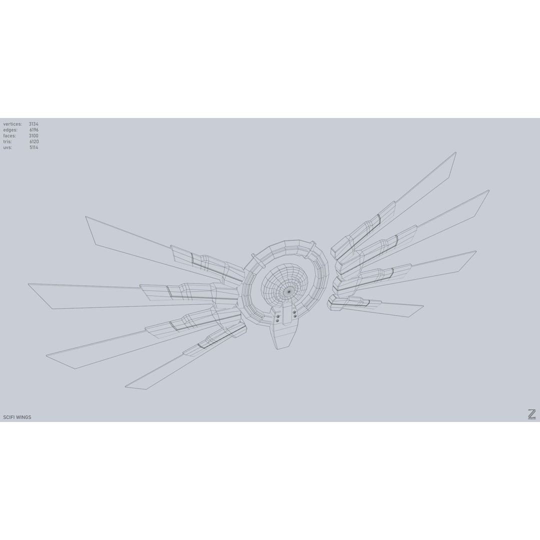 Sci-Fi Wings 3D Model – Low Poly Game Asset, FBX, OBJ - View 11