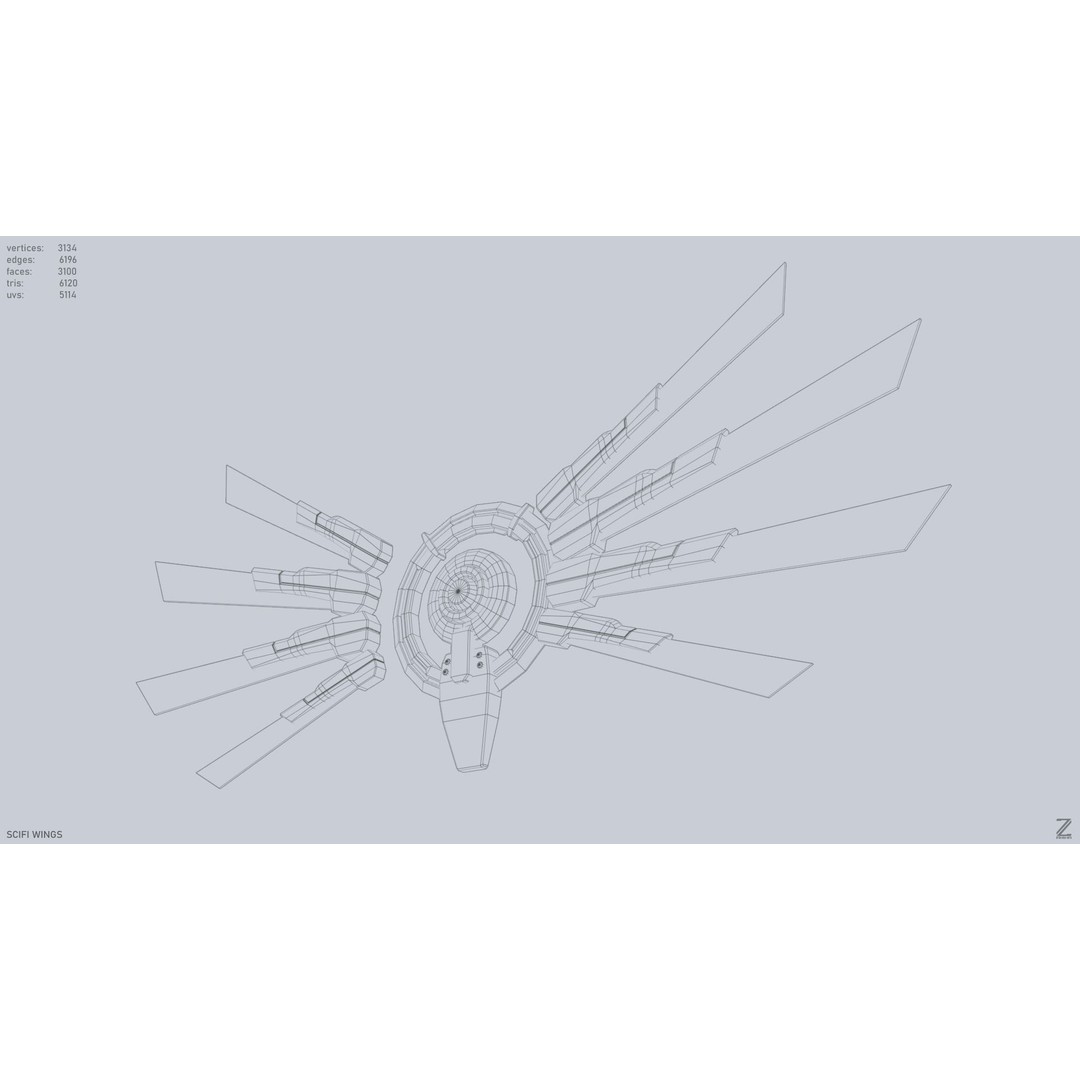 Sci-Fi Wings 3D Model – Low Poly Game Asset, FBX, OBJ - View 12