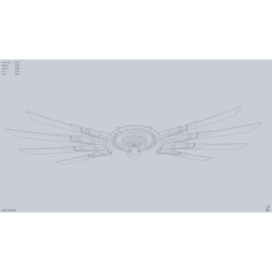 Sci-Fi Wings 3D Model – Low Poly Game Asset, FBX, OBJ - View 13