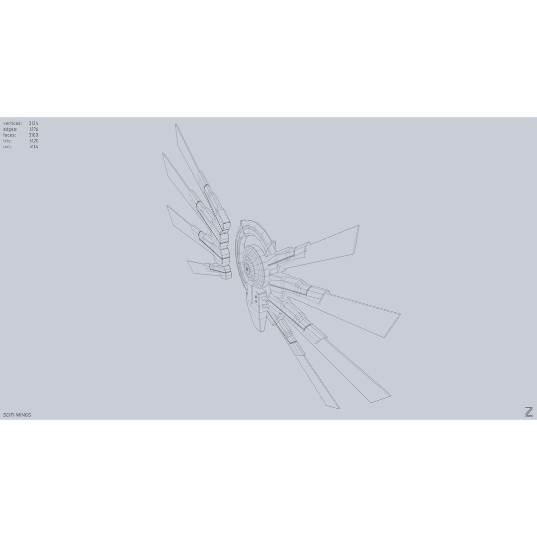 Sci-Fi Wings 3D Model – Low Poly Game Asset, FBX, OBJ - View 14