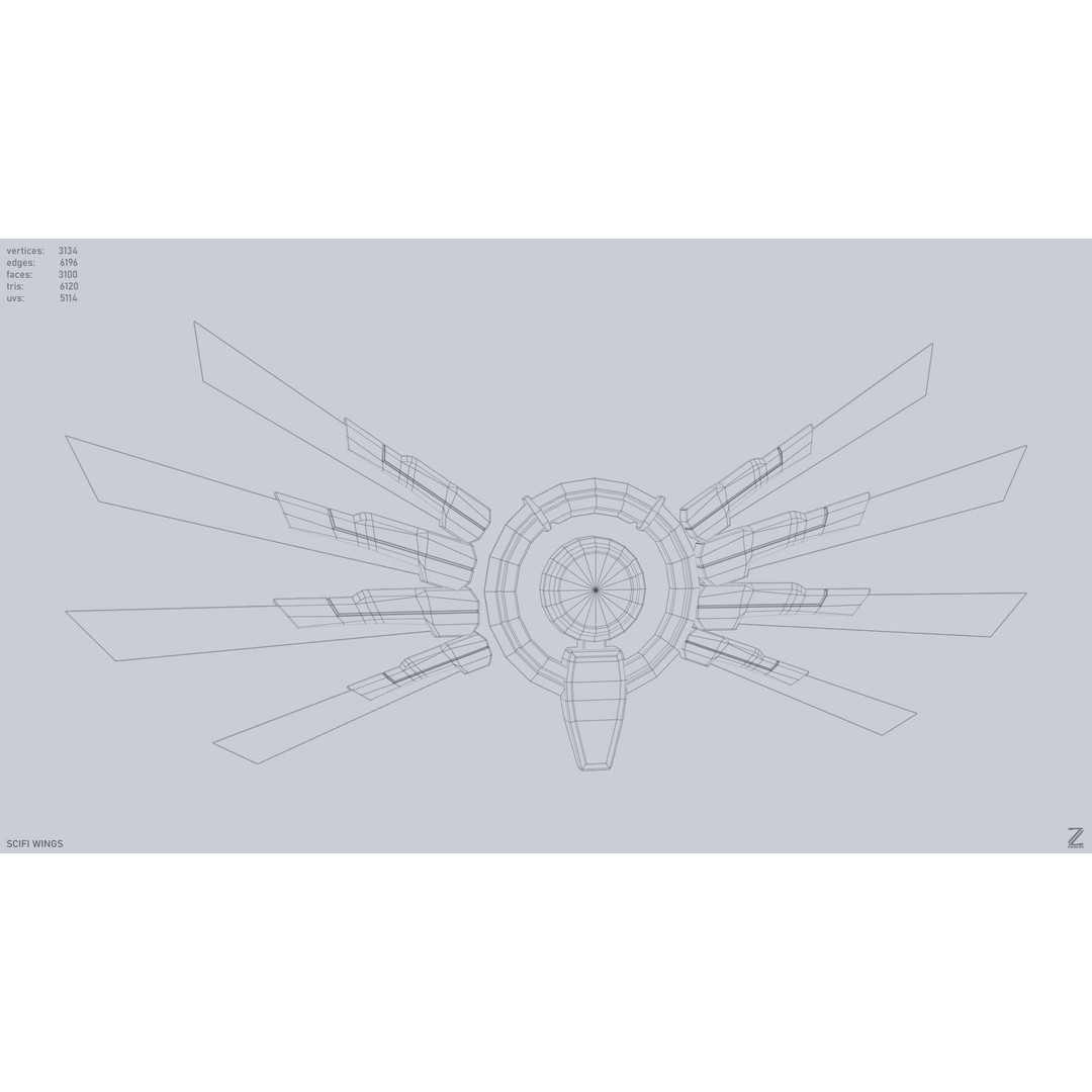 Sci-Fi Wings 3D Model – Low Poly Game Asset, FBX, OBJ - View 15