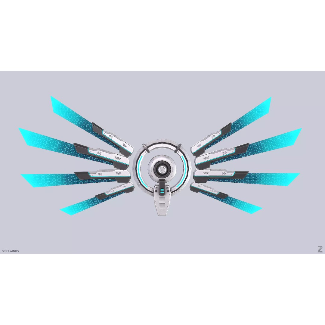 Sci-Fi Wings 3D Model – Low Poly Game Asset, FBX, OBJ - View 2