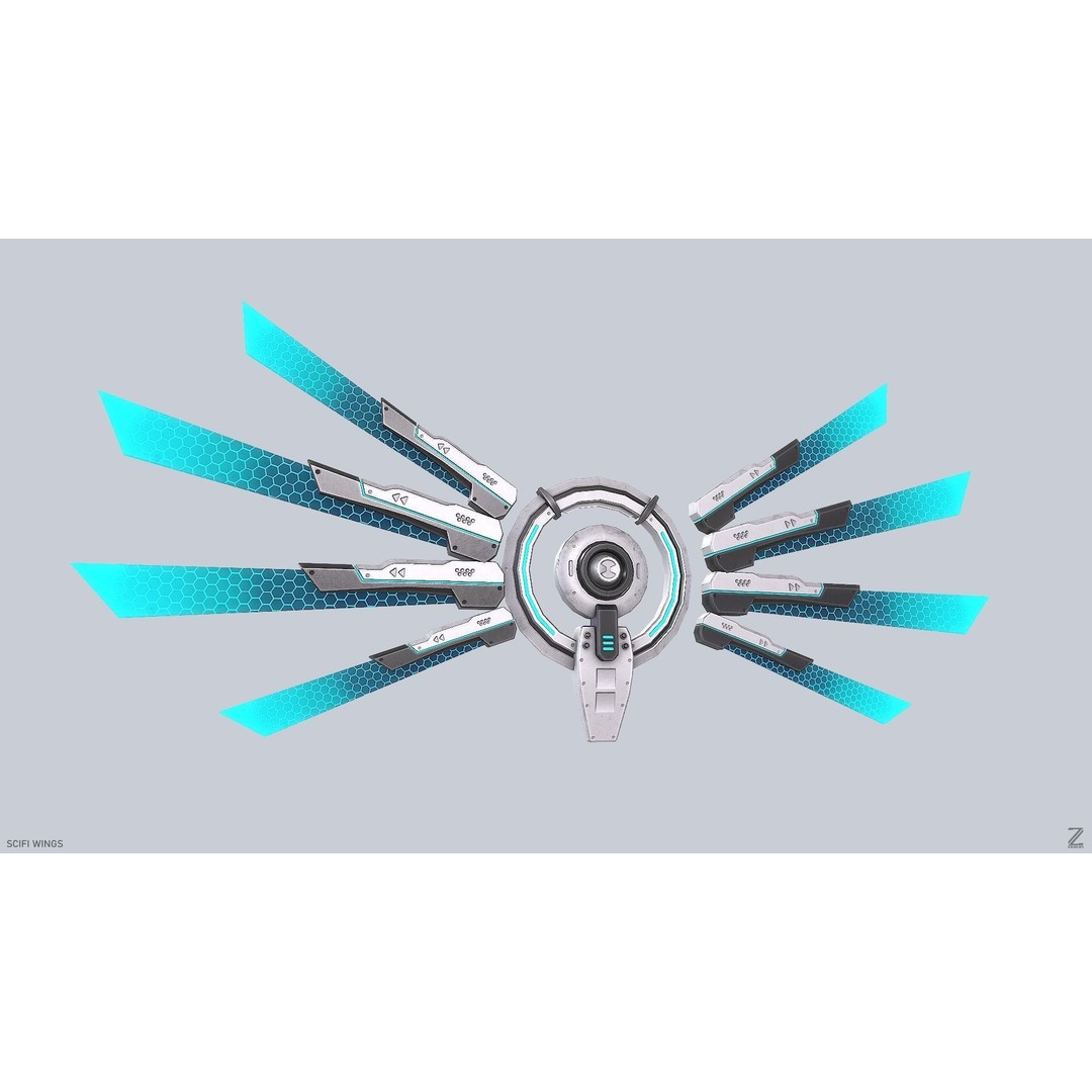 Sci-Fi Wings 3D Model – Low Poly Game Asset, FBX, OBJ - View 3